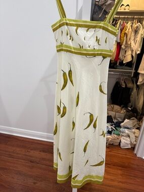 Kivari Cream Maxi Dress with Olive Green Pepper Print